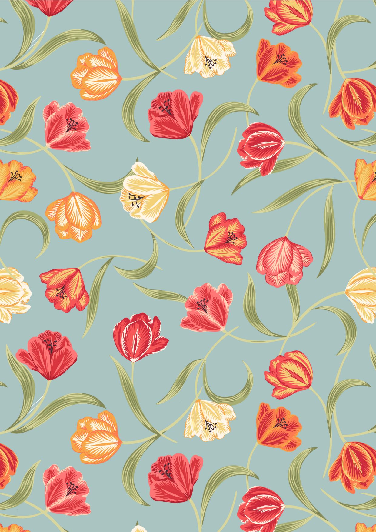 Lewis & Irene Tulip fields on peach fabric 100% cotton fat quarter-metres