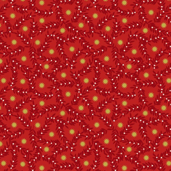 C67.3 Metallic Gold Star and Berries on red