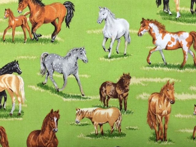 In the Country 'Horses' 100% Cotton fabric by the half metre