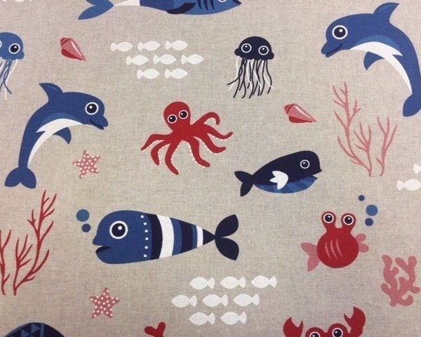 FISH Print 100% Cotton Fabric Material Sold By The Half Metre Sewing Patchwork 