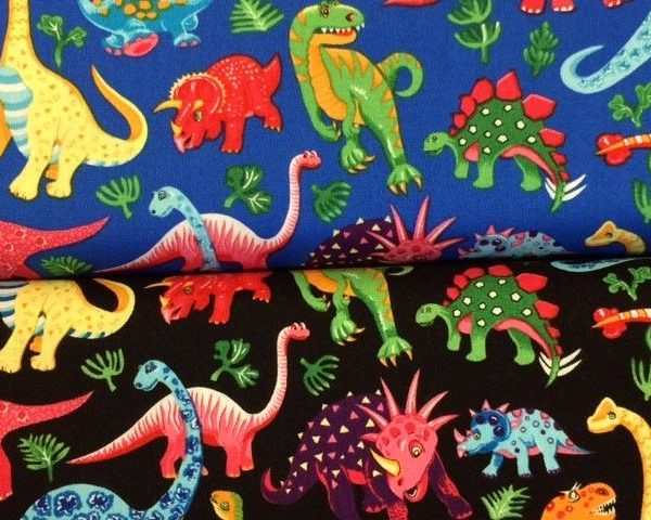 Dinosaur-Dance-Black-or-Blue-100-Cotton-fabric-by-the-half-metre-253246854568